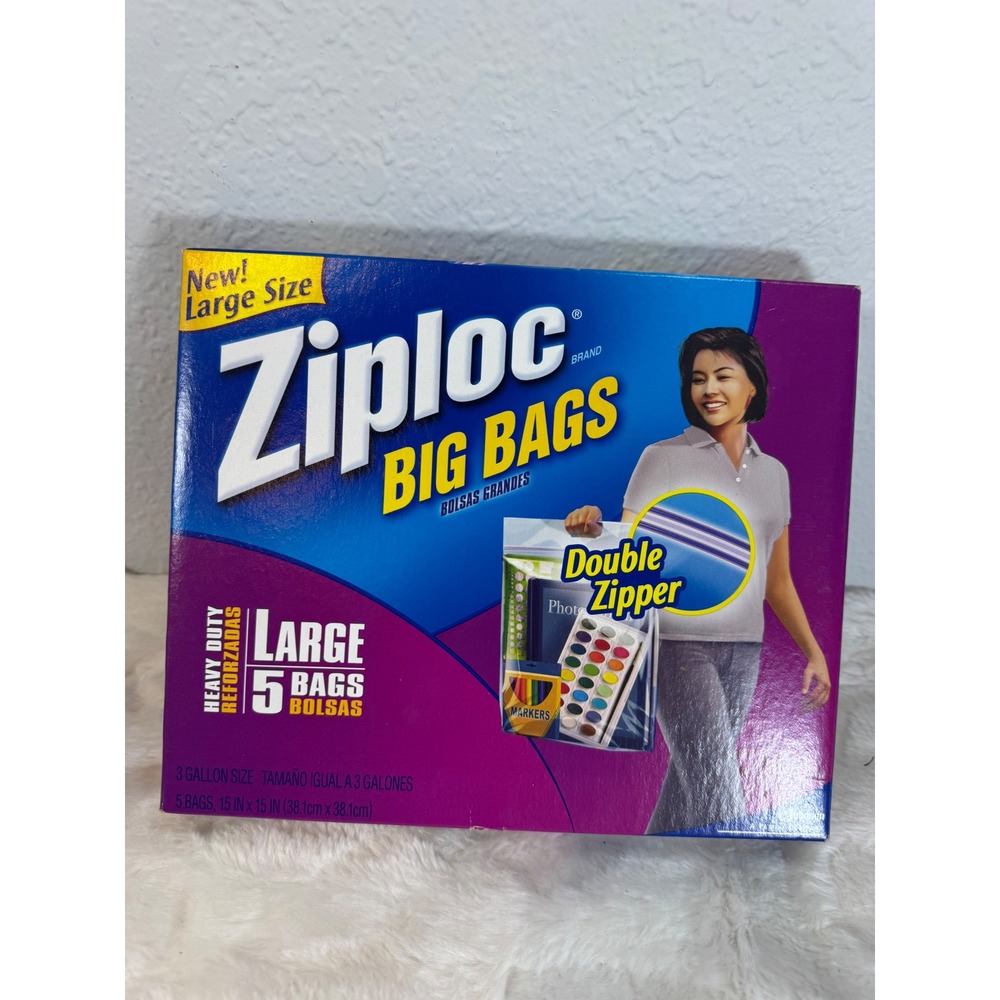 Ziploc Big Bags Large 5 Count Heavy Duty Double Zipper 3 Gallon Storage Bags